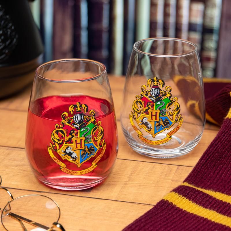 Harry Potter Hogwarts House Crests 12-Ounce Stemless Wine Glasses Set of 4