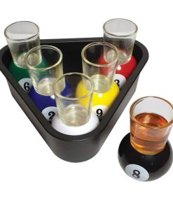 6 Pool Shot Glasses & Rack Tray