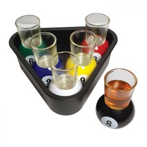 6 Pool Shot Glasses & Rack Tray