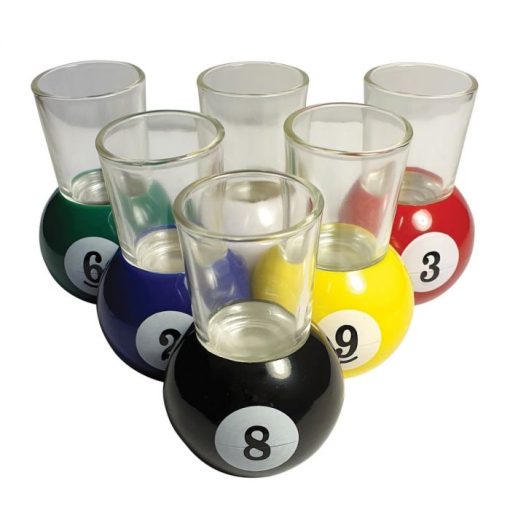 6 Pool Shot Glasses & Rack Tray - Image 3