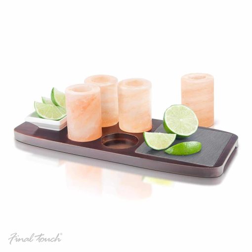 Final Touch Tequila Board 7 Piece Set Including Salt Shot Glasses