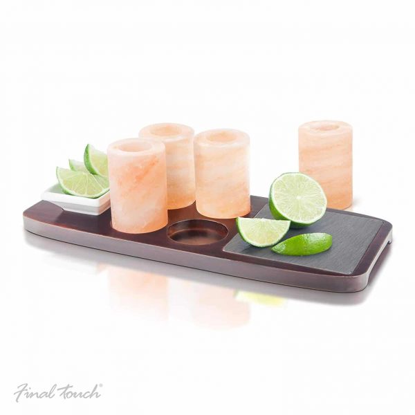 Final Touch Tequila Board 7 Piece Set Including Salt Shot Glasses