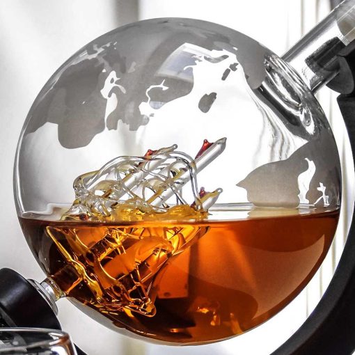 GLOBE DECANTER SET Including Whiskey Stones and Ice Tongs - Image 3