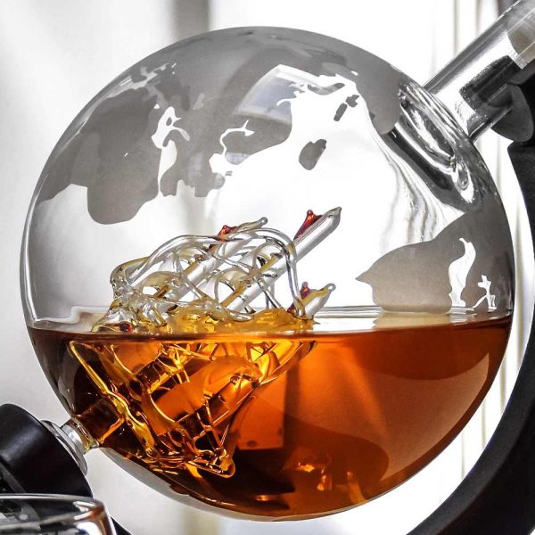 GLOBE DECANTER SET Including Whiskey Stones and Ice Tongs - Image 3