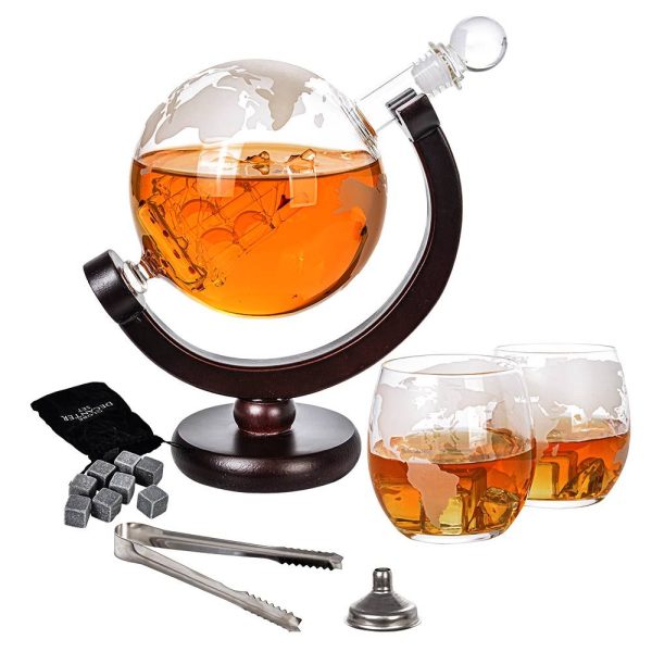 GLOBE DECANTER SET Including Whiskey Stones and Ice Tongs - Image 2