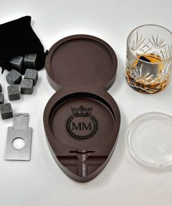 Alternative view of WHISKEY & CIGAR TRAY including glass & whiskey stones