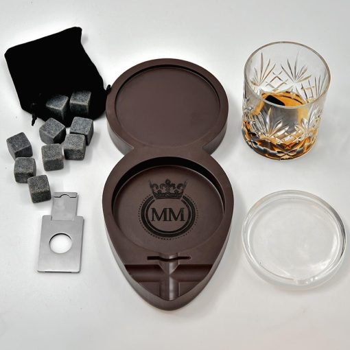 WHISKEY & CIGAR TRAY including glass & whiskey stones - Image 2