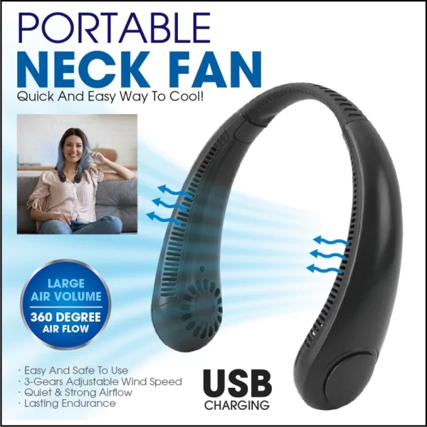 Bladeless USB Rechargeable Neck Fan Black - Image 4
