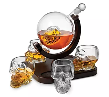 Five Piece Skull Decanter Set