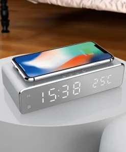 Alternative view of RED5 Wireless Charging Silver Alarm Clock