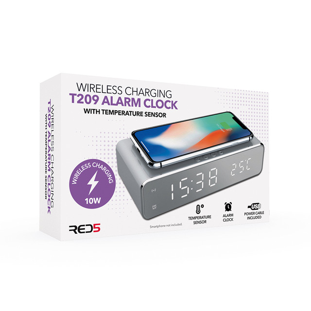 RED5 Wireless Charging Silver Alarm Clock