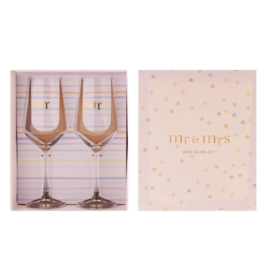 Set of 2 Wine Glasses - Mr & Mrs - Image 2