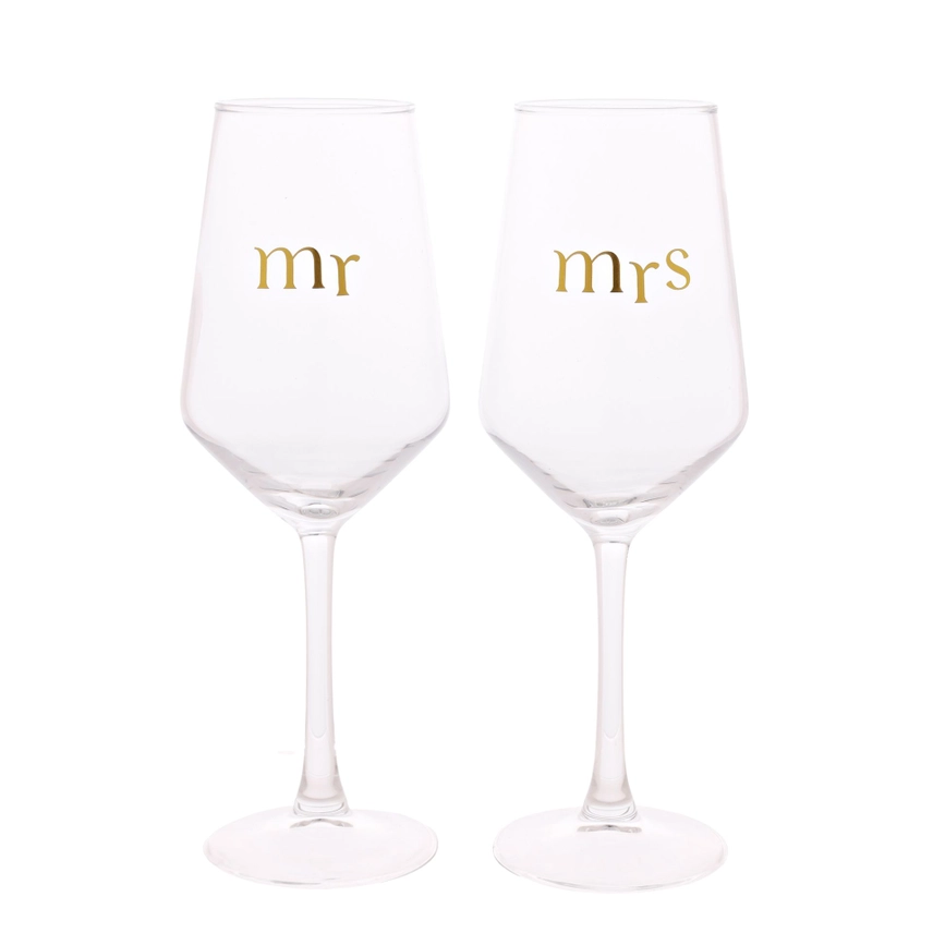Set of 2 Wine Glasses - Mr & Mrs