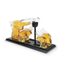 Whiskey Gun Decanter &Shot Glasses Gift Set - Mahogany Tray