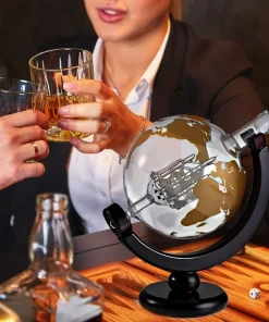 Coloured Globe Ship Decanter On Wood Base